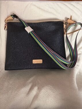 Consuela Black Crossbody with Multicolor Striped Strap